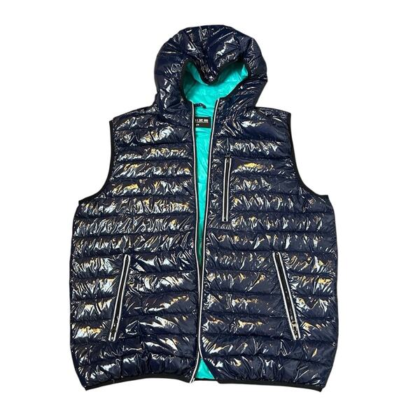 NOIZE Gavyn Hooded Puffer Vest Mens Size L Navy Vegan Sustainable Recycled NWT - Picture 1 of 13